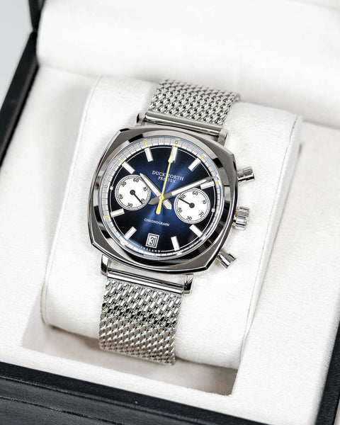 Chronograph 42 blue sunburst mesh bracelet - Wilson Watches