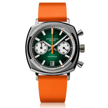 Chronograph 42 green sunburst orange rubber strap - Wilson Watches