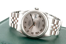 Rolex Datejust 36 Stainless Steel White & Gold Bezel Silver Roman Dial Watch 16234 box