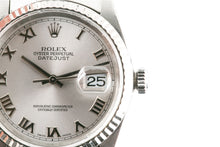 Rolex Datejust 36 Stainless Steel White & Gold Bezel Silver Roman Dial Watch 16234 close up of the dial.jpg